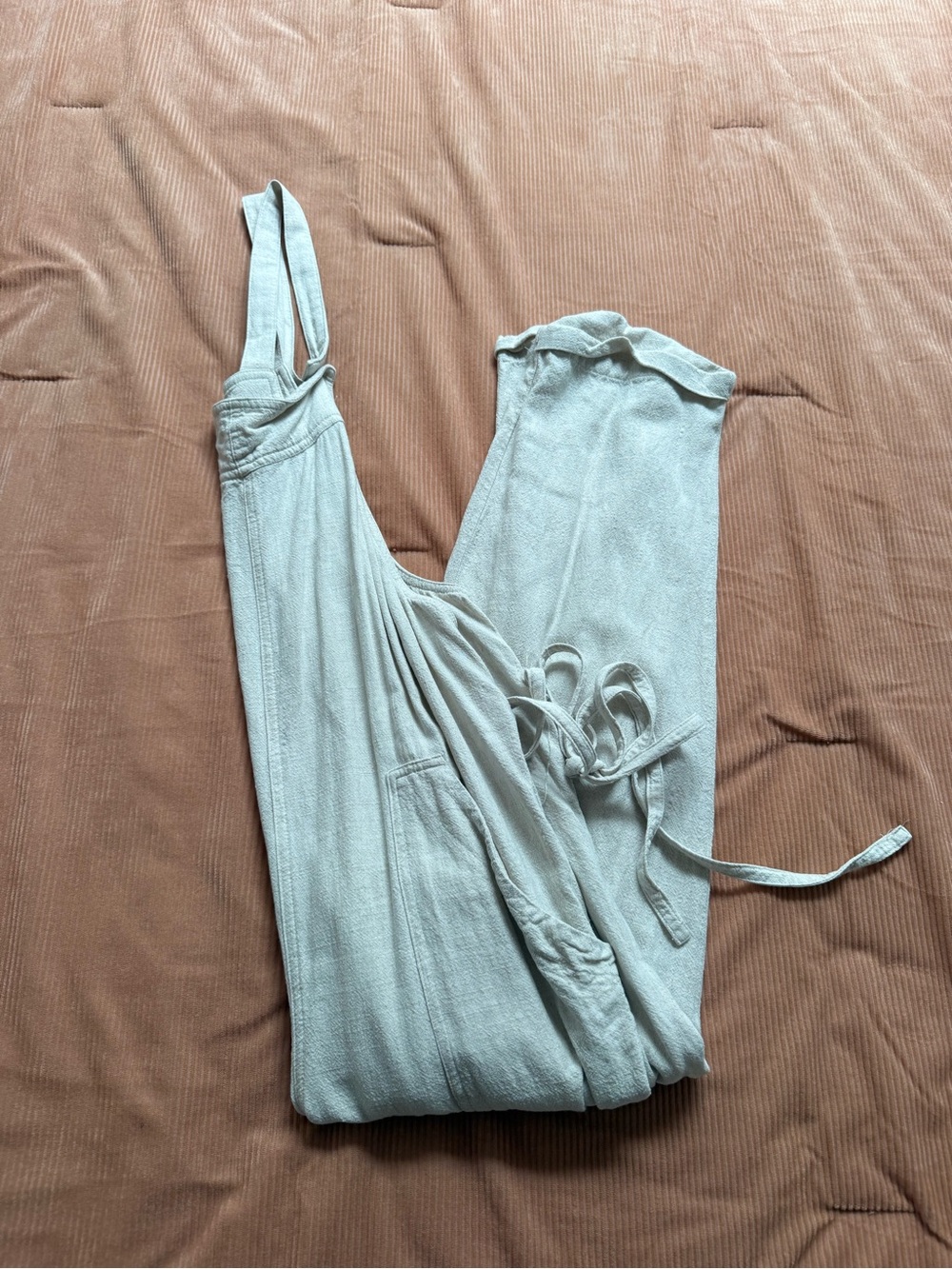Cream Linen Jumpsuit with Tie Waist